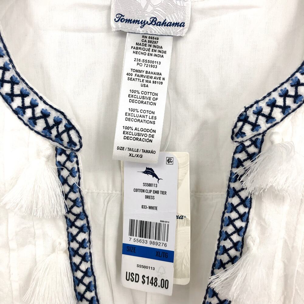 TOMMY BAHAMA Cotton Clip Embroidered Tier Coverup Dress XL White Jacquard NWT - Picture 8 of 10